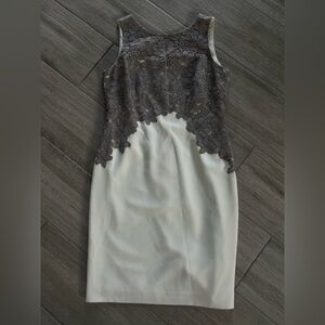 Ralph Lauren Gray and Cream Lace Midi Dress